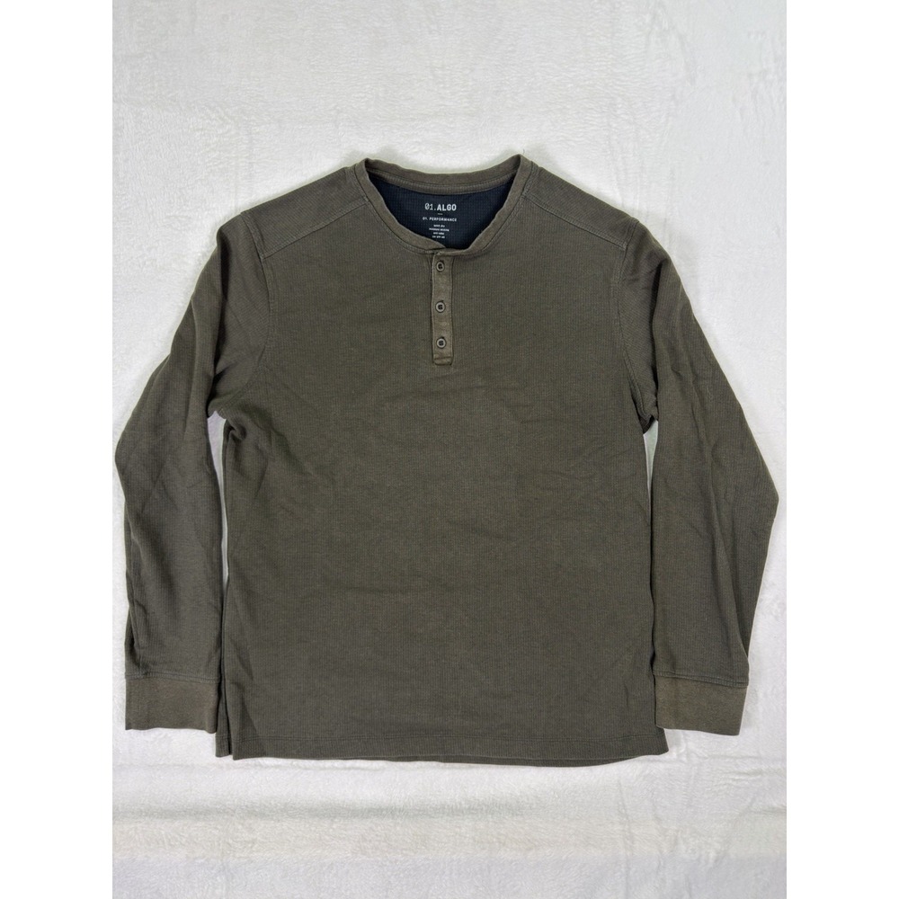 01.ALGO Performance Shirt Mens XL Green‎ Olive Henley Athletic UV SPF40 Wicking
